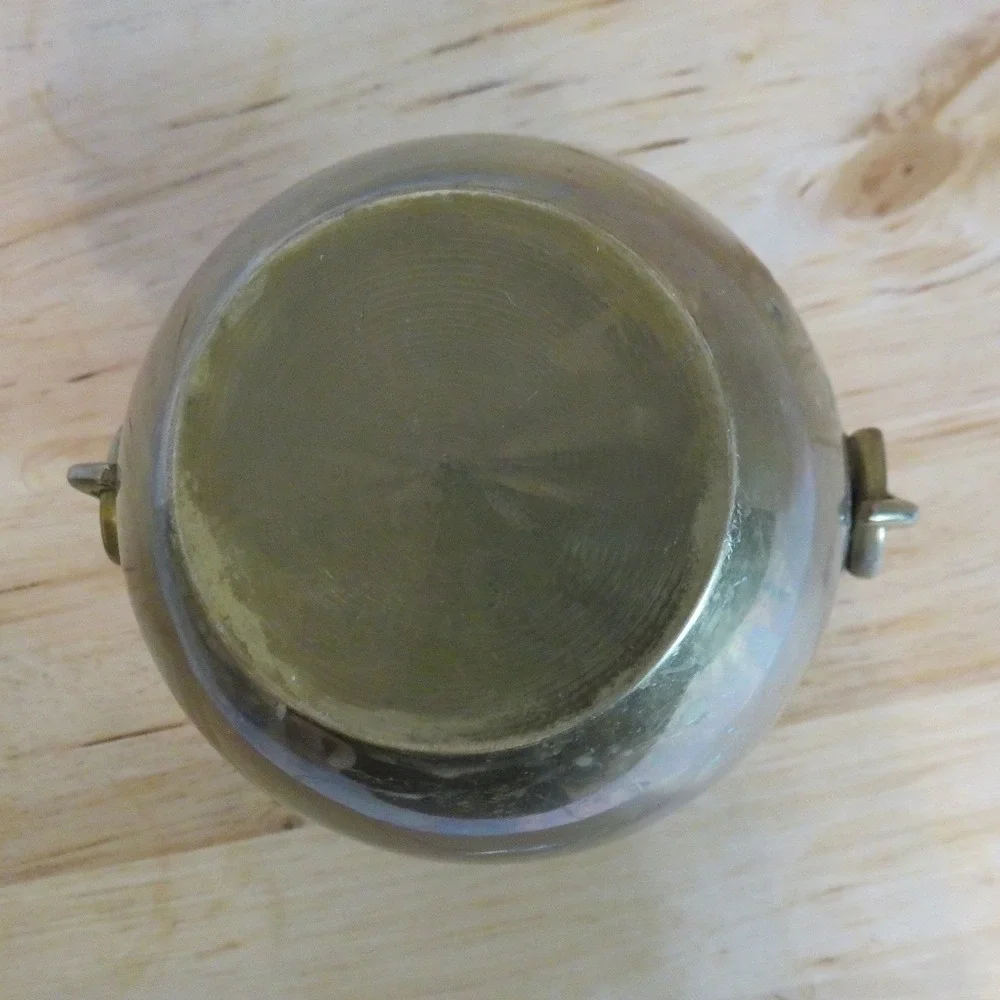 Vintage Solid Brass Vase Planter Elephant Head Ring Handles Aged Patina‎ 4.75in